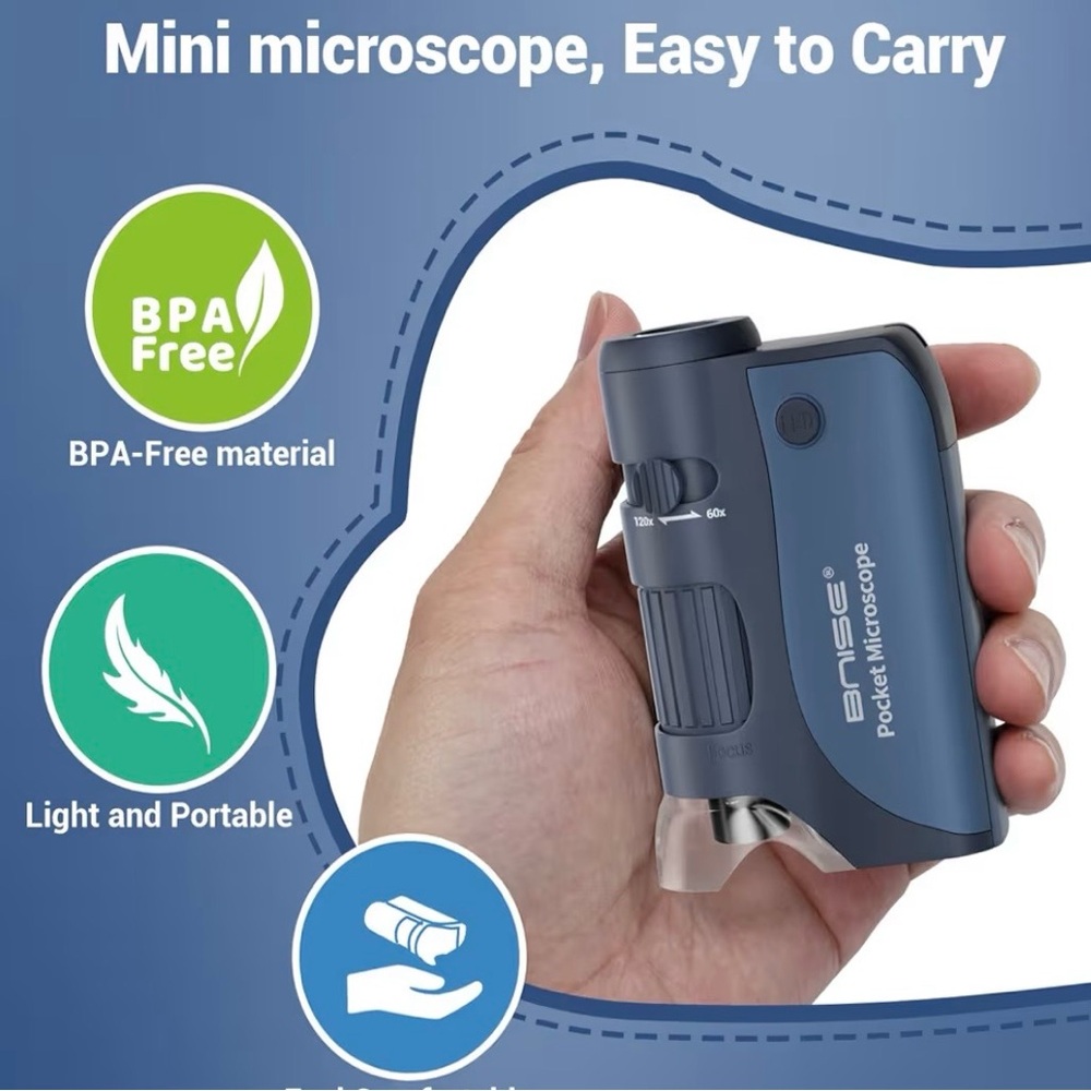 Pocket Microscope 60X-120X‎ LED Handheld Kids Science Mini Microscope w/ Slides - Picture 6 of 12